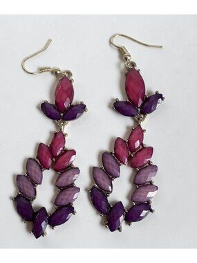 Colorful Dangle Drop Earrings Gradient Pink Purple Stones Gold Tone Retro 80s
